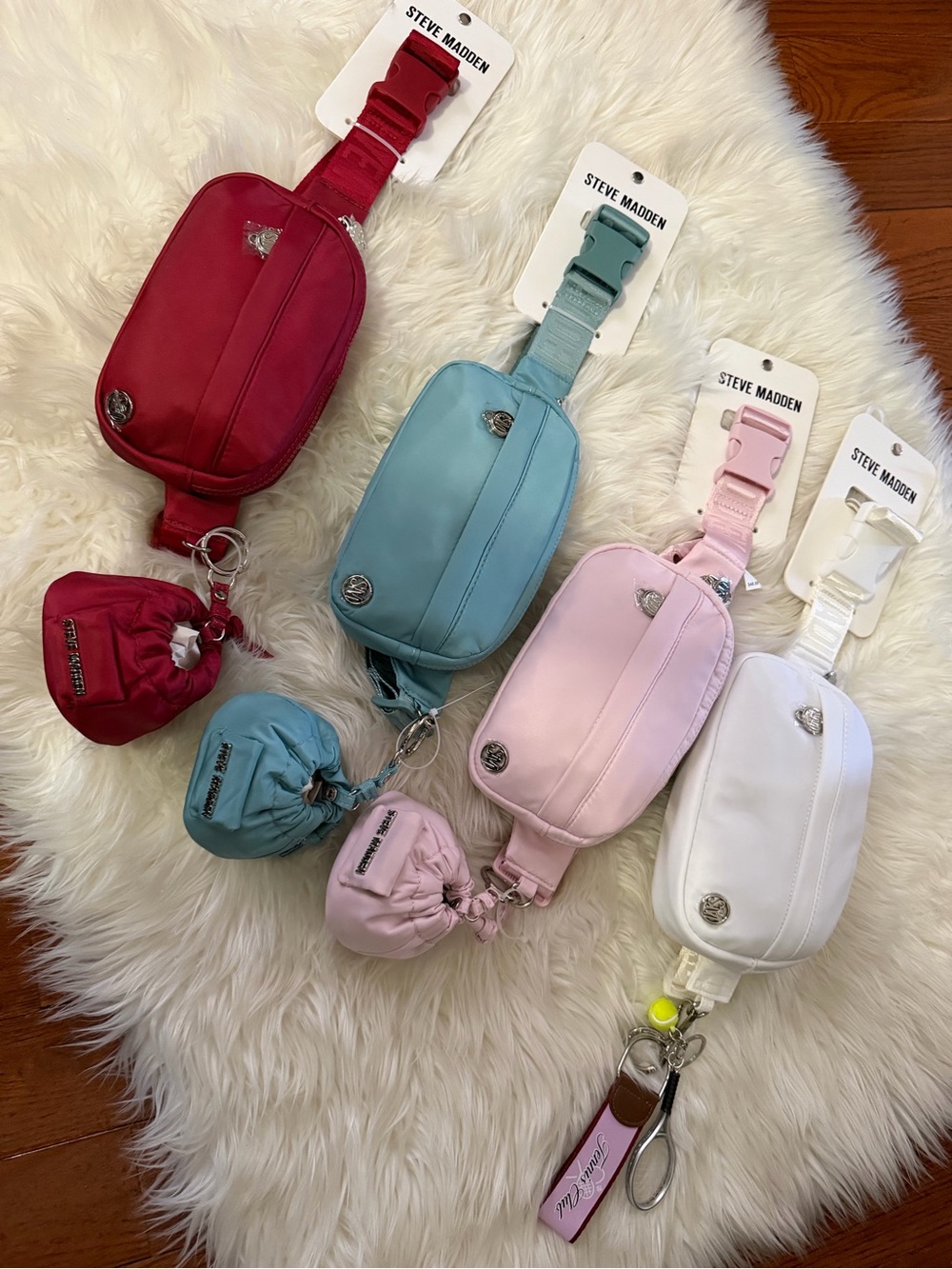 Steve Madden Crossbody Pouch Set - Red, Teal, Pink, White